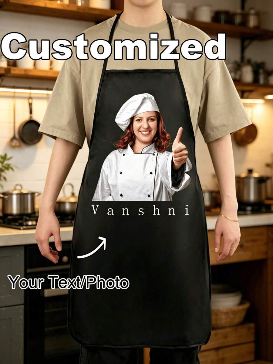 1pc Customized Apron, Gift For Dad, Father, Men, Women, Customizable Name, Personalized Photo, Logo, Image, Text, Ideal Chef Apron, Suitable For Female Chefs Cooking, Kitchen Apron, Personalized Waterproof Kitchen Apron, Customizable Logo, Image, Name, Chef Cooking Apron, Perfect For Mom, Husband, Girlfriend, Boyfriend, Father's Day, Valentine's Day, Mother's Day, Birthday, Anniversary, Graduation, Wedding And Other Occasions, Express Love, Unique - Multicolor - View 1