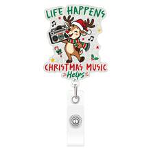 1pc Fun Christmas Acrylic Retractable Badge Reel, Office Workplace ID Holder Christmas Atmosphere Decoration - Multicolor - View 14