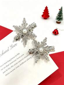 10pcs Christmas Rhinestone Snowflake Hair Clips, Girls Autumn/Winter Side Bangs Clips, Loose Hair Clips, Premium Hair Accessories - Multicolor - View 2