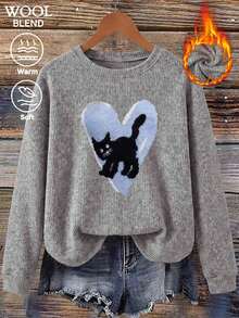 Women's Wool Crew Neck Sweater, Fall Winter Long-Sleeved Soft Knitted Pullover, Autumn Outfit For Women, Fall, Halloween, Winter Clothes C - Grey - View 4