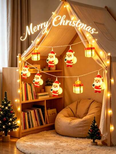 10/20LED Santa & Gift Box Christmas String Lights, Warm White Xmas Decorative Fairy Lights, Battery Operated Indoor Outdoor Decor Lights For Mantel Window Yard Festival Party Home Bedroom Wall Decor