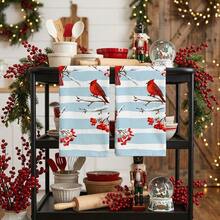 2/4/48pcs Kitchen Dish Cloths, Winter Red Cardinal & Berry Striped Pattern Kitchen Cleaning Towels, Suitable For Wiping Tables, Dishes, Cookware And Various Home Cleaning Scenarios, Beautiful & Practical For Daily Kitchen Housework, Multi-Purpose, High Absorbency Kitchen Cleaning Towels - Multicolor - View 6