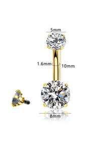 1 Stainless Steel Internally Threaded Belly Button Ring With A Classic Short Design, Suitable For Everyday Wear - Yellow Gold - View 3