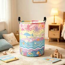 1PC Storage Basket With Cute Ocean Animal Print, Octopus Whale Dolphin Pattern, Portable Handles, Suitable For Multi-Purpose Storage Of Clothes And Sundries, Home Decor And Room Decor - Multicolor - View 5