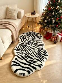 1pc Zebra Stripe Asymmetrical Cloud Shaped Plush Carpet, Soft And Cozy Decorative Rug, Perfect For Daily Home And Holiday Decor, Decorative Carpet, Bedroom Decor, Small Rug, Carpet, Home Decor, Living Room Carpet, Living Room Small Rug, Bedroom Carpet, Living Room Home Decor, Outdoor Carpet, Washable Carpet - Multicolor - View 4