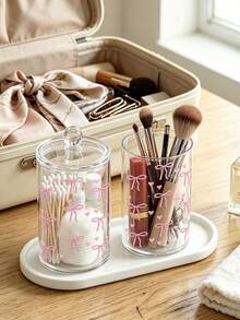 Bow-Adorned Storage Box-Ideal For Organizing Beauty Products Or Displaying Items On Your Desk. It Features A Transparent Design For Easy Visibility And Makes A Perfect Gift For Women For Christmas, Halloween, Or Thanksgiving. - Multicolor - View 3