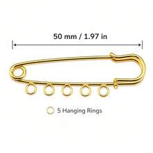 1/5/10pcs Gold-Tone Safety Pin Brooch With 5 Loops (50mm), Suitable For Jewelry Making, Handmade Crafts, Scarf And Sweater DIY Pendant Connector Pin - Multicolor - View 6