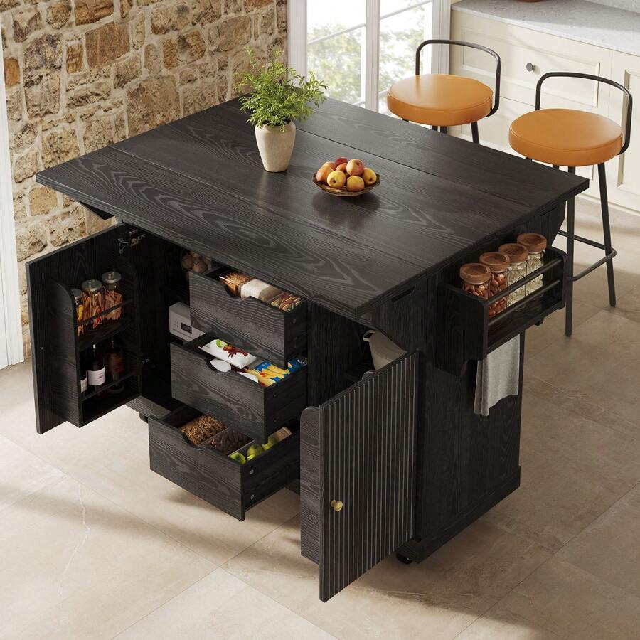 Flieks Foldable Serving Trolley, 95 Cm Kitchen Trolley With Ergonomic Height, Mobile Rolling Trolley For Kitchen, Balcony & Camping - Black - View 1