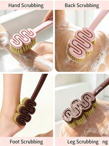 Long Handle Soft Bristle Bath Brush, S-Shaped Hollow Shower Body Scrubber For Back Exfoliating, Hanging Design Bathroom Cleaning Brush - Multicolor - View 2