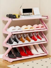 Z-Shaped Plastic Shoe Rack Floor Standing Storage Shelf, Multi-Functional Large Capacity Organizer, Easy Assembly, Space-Saving Essential For Home And Dorm, Suitable For Living Room, Bedroom And Home Decor - Multicolor - View 3