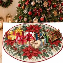 1pc Christmas Wreath Pattern Christmas Tree Skirt, Elegant Color Holiday Decoration, 5 Sizes, Unisex Holiday Gift, Suitable For Home And Party Christmas Decor - Christmas Wreath 4 - View 8