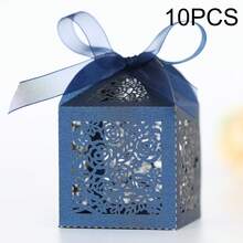 1/3/10/50pcs Laser Cut Gift Boxes With Ribbon And Tag, Wedding Favor Boxes, Party, Baby Shower, Bridal Shower Small Gift Packaging Boxes, Wedding Supplies, Guest Favors, Wedding Reception Decor (Deep Blue) - Navy Blue - View 13
