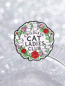 1 Pc Childless Cat Ladies Club Enamel Pin, Cute Kitten With Rose Wreath Brooch, Cat‑Lover Badge For Backpack Clothing - Multicolor - View 4