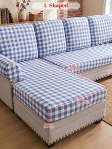 1pc Blue Plaid Sofa Cover, High Elasticity, Minimalist Modern Style, Soft And Skin-Friendly, Suitable For Living Room Single Sofa, Double Sofa, Three-Seater Sofa, L-Shaped Sectional Sofa, Multiple Occasions, Sold Individually, Autumn Home Decor - Multicolor - View 15