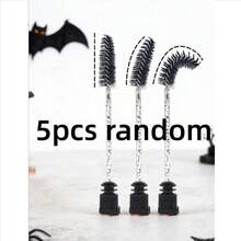 Random Pattern 5/3/1pc Halloween Theme Eyelash Glue Applicator, Crystal Stem Eyelash Brush, Spiral Stem Eyelash Brush, Eyebrow Brush. Multiple Halloween Theme Patterns. Used For Grooming And Styling, Eyelash Brush. - Multicolor - View 9