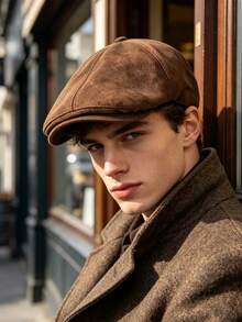 OBOVAY 1pc Men's Suede Vintage Newsboy Cap, Autumn New Artistic Forward Cap, Suitable For Daily Street Wear - Suede Baseball Cap - View 5