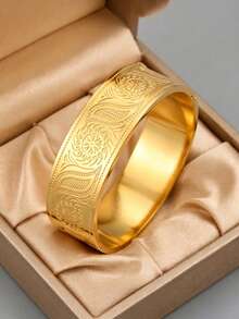 Camhanno Gold Vintage Carved Stainless Steel Hinge Bracelet, Stackable, Women's Daily Party Jewelry Gift - Multicolor - View 7