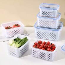 9-Piece Set: 3 Storage Boxes + 3 Lids + 3 Colander Baskets, Plastic Food Preservation Boxes With Colander And Lids - Leak-Proof, Freezer-, Reusable Multi-Functional Kitchen Storage Containers For Fruits, Vegetables And Food, Double-Layer Refrigerator Colander Storage Set - Multicolor - View 9