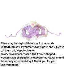 1pc Purple Crochet Flower Cat Hat With Ear Openings, White Wavy Ruffle Brim And Tie, Cute Pet Hat For Cats And Kittens, Spring Party Outfit And Pet Photography Prop, S/M Size - Multicolor - View 9