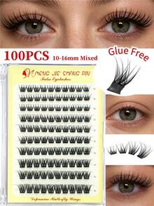 MENGJIESHANGPIN 100pcs Brown Glue-Free False Eyelashes Natural Curly Voluminous Messy Long-Lasting 10-16mm Eyelash Extensions YY10 - View 1
