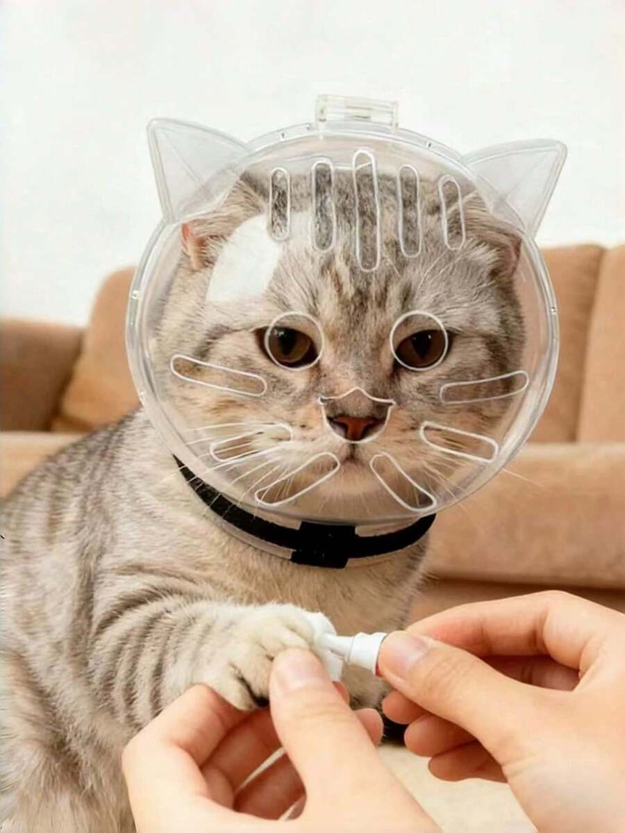 1pc Transparent Cat Space Helmet, Breathable Cat Muzzle Guard With Cat Ear Design, Anti-Bite Anti-Scratch Pet Protective Cover, Ventilated Kitten Grooming Headgear For Nail Clipping And Feeding Medicine