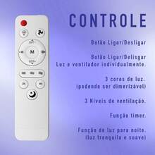 Ventilador De Teto Luz LED 60W/80W Com 6 Hélices 3 Tipos De Luz Bivolt Com Controle Remoto - Multicolorido - Visão 6
