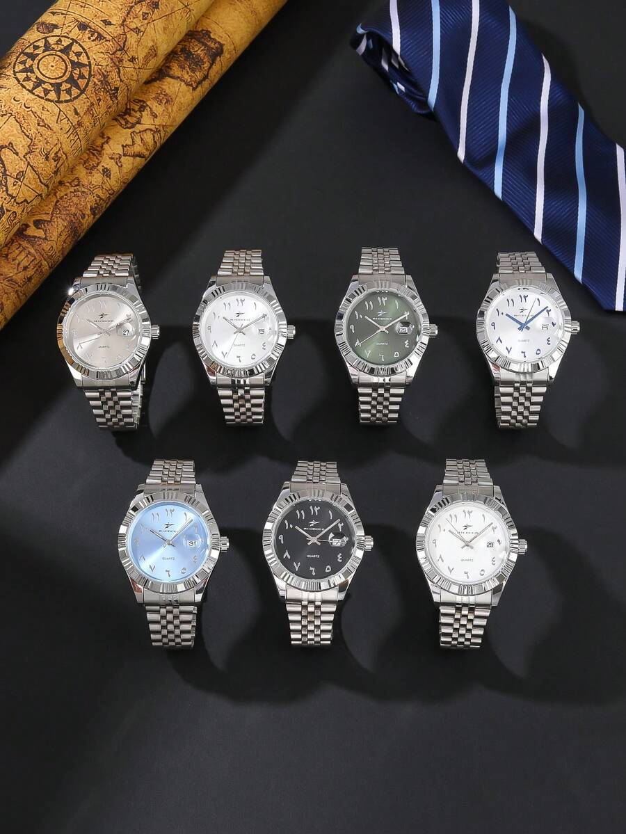 RICECGO A Minimalist Men's Steel-Strap Watch With Arabic Numerals-Perfect For Daily Wear During Your Commute And As A Stylish Accessory. - Silver - View 1