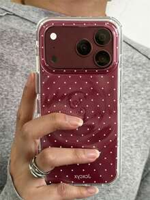 Cute Polka Dot Swirl Texture Cherry Red Phone Case, Compatible With IPhone 18 Pro Max 18 Pro 17 Pro Max 17 Pro 17 16 Pro Max 16 Pro 16 15 Pro Max 15 Pro 14 Pro Max 14 Pro 13, Minimalist Fashion Shockproof Glossy Protective Back Cover - Plum Red - View 3