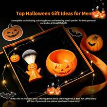 Halloween Pumpkin Shaving 3-Piece Set, Pumpkin Lantern Foam Bowl, Pumpkin Ghost Brush, Dark Skull Razor, Holiday Grooming Gift - Safety Razor - View 2