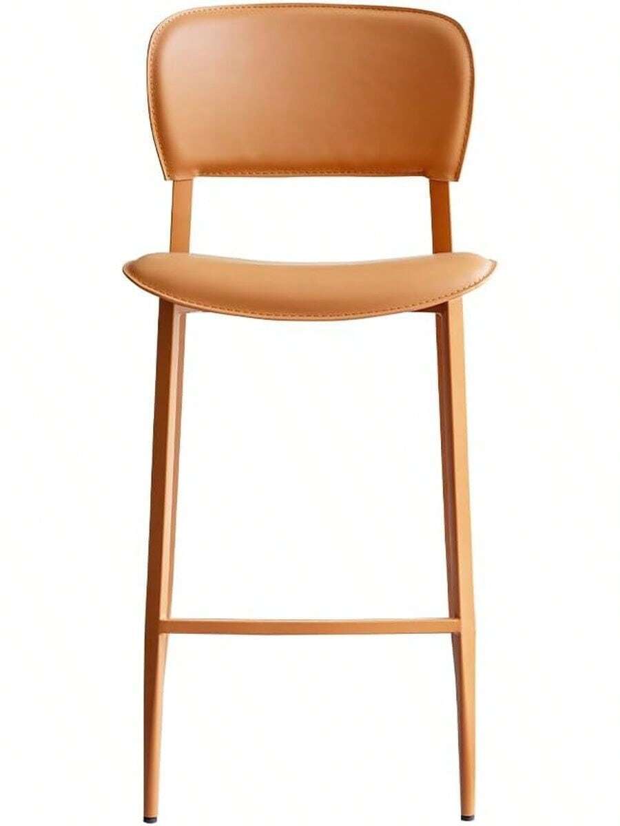Banco de Barra Tapizado en Vinipiel Color Naranja con Respaldo 49x39x97 cm| Taburete Alto Moderno con Reposapiés| Asiento y Respaldo Curvos Acolchados| Patas de Metal Naranja Resistentes| para Bar Cocina Isla y Desayunador| Fácil de Limpiar - Naranja - Ver 1