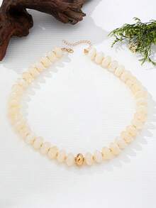 OABE 1pc Bohemian Style Flat Round Beaded Necklace With Single Gold Bead, Suitable For Women's Daily Wear, Multiple Colors Available - Flat Round CCB - View 9