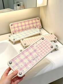 1pc Squishy Diatomite Water Absorbent Mat For Bathroom Countertop, Neutral Color Solid Pattern Quick Drying Toothbrush & Mouth Cup Drain Pad, Simple Style All Season Desk Organizer, Soft Surface Holder Mat For Wash Basin Vanity Daily Use - Multicolor - View 3