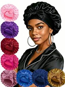 3pcs Satin Sleep Cap Set, Bow Decor Adjustable Tie Band Elastic Band Sleep Cap, Suitable For Curly And Natural Hair, Women's Hair Protection Night Cap - Multi-color 3Pcs - View 2