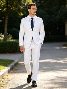 Men Suits 2 Pieces Set, Blazer Jacket & Pants, Formal Business Wedding Suit For Men - White - View 8
