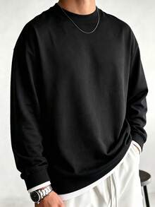 Men's Crew Neck David Statue Collage Print 2 In 1 Long Sleeve Top With Extended Hem - Black - View 2