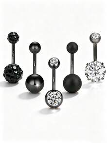 5pcs Short Belly Button Rings Set, Classic Stainless Steel Navel Piercing Rings, Suitable For Women's Daily Wear - 5 Belly Button Rings - View 11