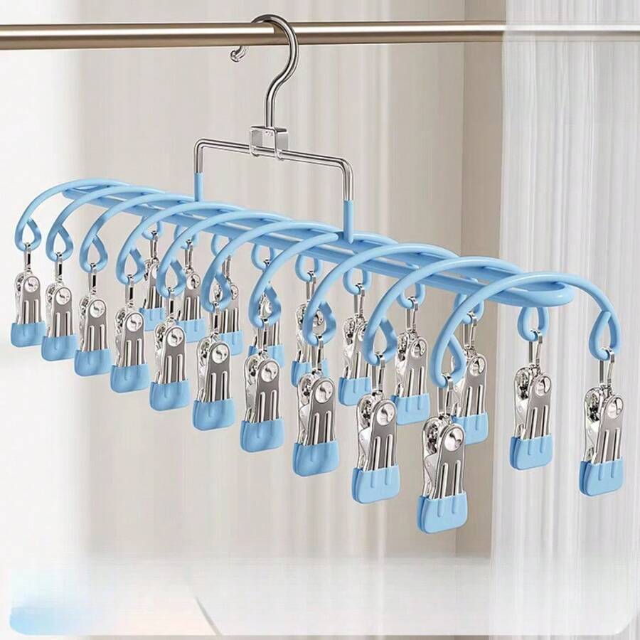 1pc 20-Clip Sock Drying Rack, Multi-Clip Windproof Clothes Hanger Suitable For Socks And Small Garments, Space-Saving Hanging Drying Rack Suitable For Dorm, Balcony, Home Use, Portable Clothes Rack Suitable For Indoor And Outdoor Use - Multicolor - View 1