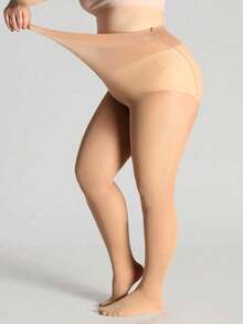 1pc Women's Classic Plus Size Velvet Tights - Warm & Comfortable - Apricot - View 8