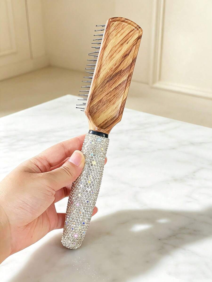 1pc Highly Attractive Shiny Artificial Rhinestone Hair Comb, Fluffy Styling Comb, Bathroom Home Travel Portable Rib Comb, Creative Gift