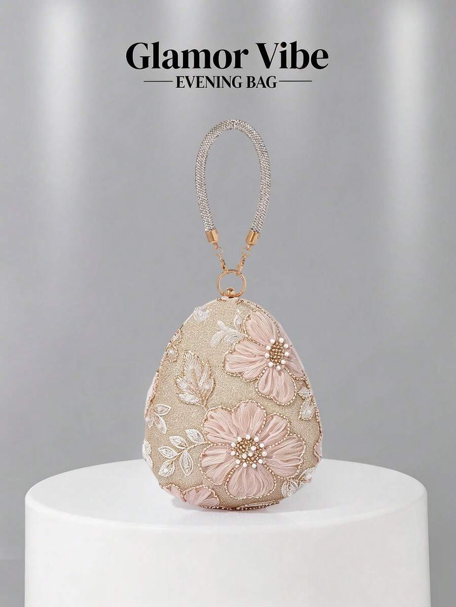 Evening Party Sequin Clutch Bag, Sequin Embroidery Craftsmanship, 3D Floral Design (Random Pattern), Essential Wedding Accessory, Valentine's Day Gift, Suitable For Weddings, Vacations, Graduation Season, Evening Parties And Other Formal Occasions, Also Can Be Used As A Versatile Daily Outfit Accent Accessory, Style Versatile