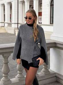 Women's Fashion Grey Knit Long Sleeve Cardigan, Button Detail, Regular Length, Medium Stretch, Suitable For Autumn/Winter Wear - Grey - View 2