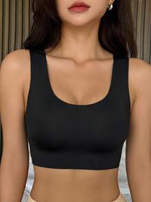 DAZY Women's Nude Wireless Bra, Thin Fabric, Lift & Support, Removable Pads, Seamless, Comfortable, Elastic, Wide Straps, U-Shaped, Sports Bra - Black - View 5