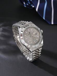 RICECGO A Men's Business-Style Stainless Steel Watch That Showcases A Gentleman's Unique Taste When Worn For Everyday Business Occasions; Makes A Great Gift - Silver - View 4
