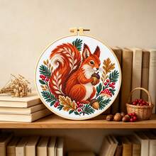 5 Sets Nordic Forest Animal Cross Stitch Full Material Kit Including Embroidery Hoop 11CT Small Fox/Deer/Hedgehog/Owl/Squirrel Printed Pattern Handmade DIY Gift For Best Friend Bedroom Living Room Decor Simple For Beginners - Multicolor - View 5