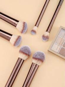 6/15pcs Brown Professional Makeup Brush Set, Includes Blush Brush, Powder Brush, Eyeshadow Brush, Contour Brush, Concealer/Contour Brush, Gift For Women - Coffee Brown - View 8