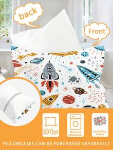 2/3PCS Cartoon Rocket UFO Fitted Sheet Set Soft Breathable Bedding For All Seasons Twin/Full/Queen 100% Polyester Machine Washable - Multicolor - View 7