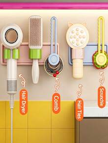 1pc Vibrant Dopamine Rectangular Wall-Mounted Storage Rack, Drill-Free Self-Adhesive Design, Hands-Free Support For Hair Dryer And Comb, Bathroom Vanity Storage Rack, Bathroom Decor Accessory, Room Decoration, Clothing Hook - Multicolor - View 2