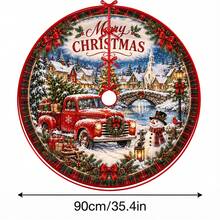 1件紅色皮卡雪鎮圖案聖誕樹裙，優雅節日裝飾，5種尺寸，中性節日禮物，適用於居家與派對聖誕裝飾 - 紅皮卡雪景小鎮 - 查看 13