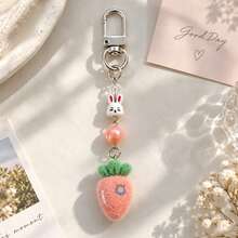 1pc/2pcs Women's Flocked Carrot Pendant Rabbit Beaded Keychain Cute Bag Charm Wallet Accessory - Multicolor - View 4