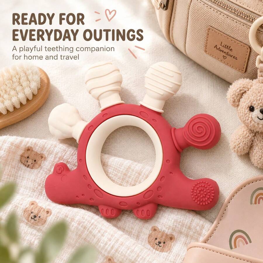 ETETOO 1 buah Mainan Gigit Bayi Silikon Bentuk Dinosaurus, Dua Warna, 6 Tekstur Berbeda, Bahan Silikon Lembut, Cocok Untuk Bayi Usia 0+ Bulan